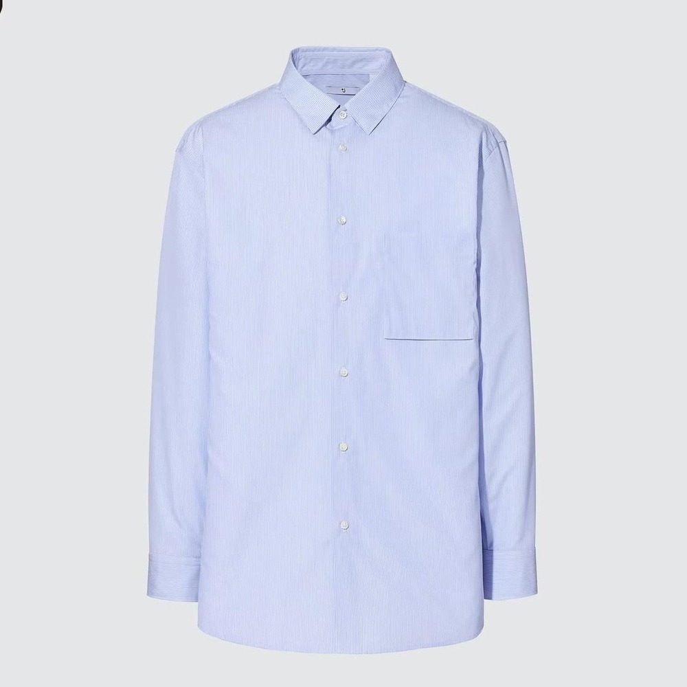 Jil Sander +J Uniqlo Supima Cotton Dress Shirt Men XS Stripe Blue Minimalist